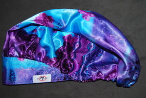 Purple Blue Blossom Dreams Satin Scrub Hat