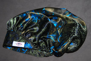 Olive and Blue Swirl Satin Scrub Hat