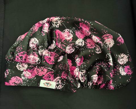 Pink Puff Floral Satin Pleated Featherweight Scrub Hat