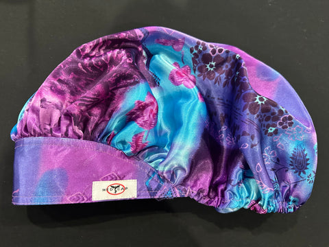 Purple Blue Blossom Dreams Satin Scrub Hat