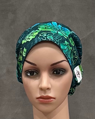 Evening Blooms Blue  Snappi Two Satin Scrub Hat