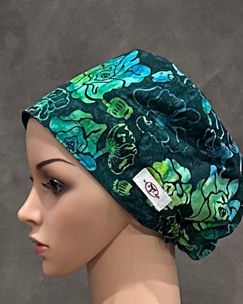 Evening Blooms Blue  Snappi Two Satin Scrub Hat